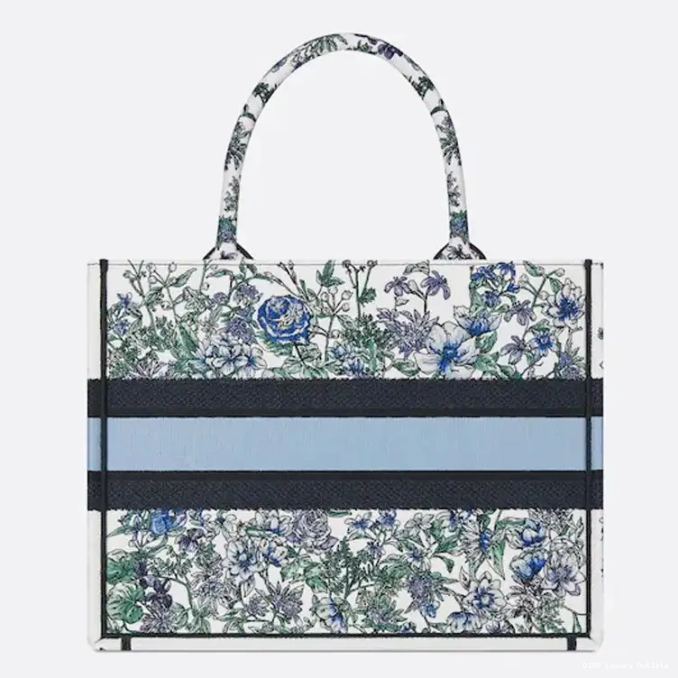 Cheap Blue White Flowers Motif Constellation Book Canvas Dior Tote 0425 Luxury